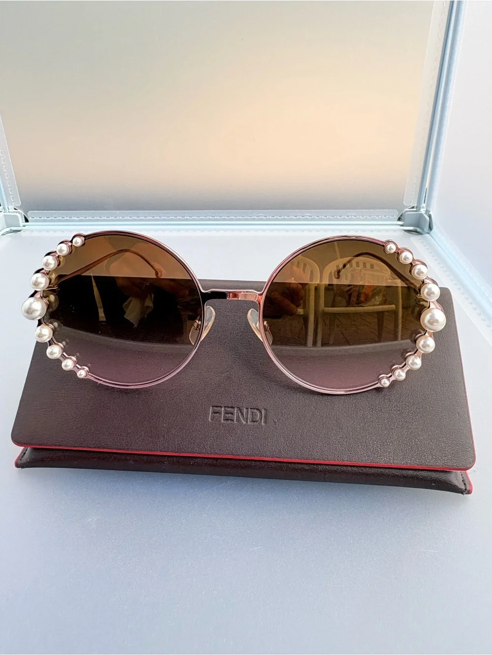 Fendi Pearl Rim Round Sunglasses FF0295/S 35J53 Rose Gold Pink Gradient - Picture 4 of 17